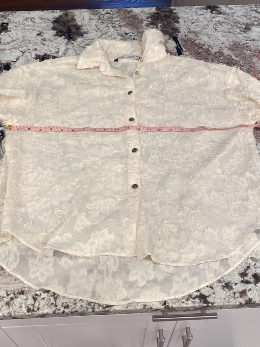 Zara Textured Floral Blouse Cream Ivory Button Front Romantic Boho Top Size M - Picture 9 of 9